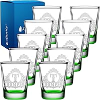 Vista 76 de Vasos de chupito personalizados elaborados con nombre de círculo de 2 onzas, parte inferior negra con texto personalizado para regalos, bodas