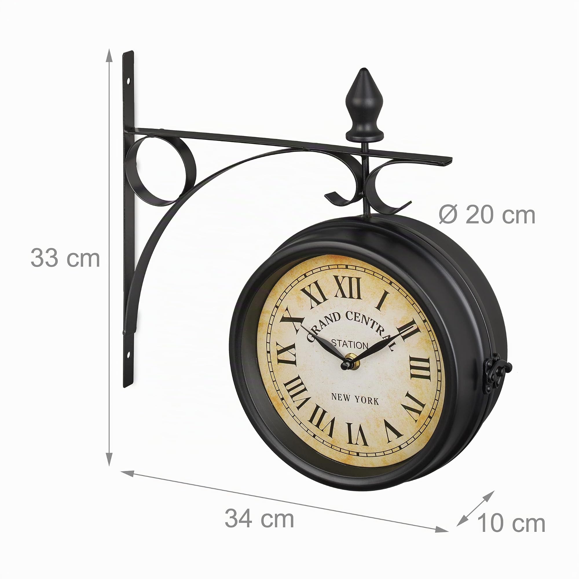 Relaxdays Orologio da Parete Bifacciale, in Stile Stazione Ferroviaria, a Batterie, Vintage, 33 x 34 x 10 cm, Nero