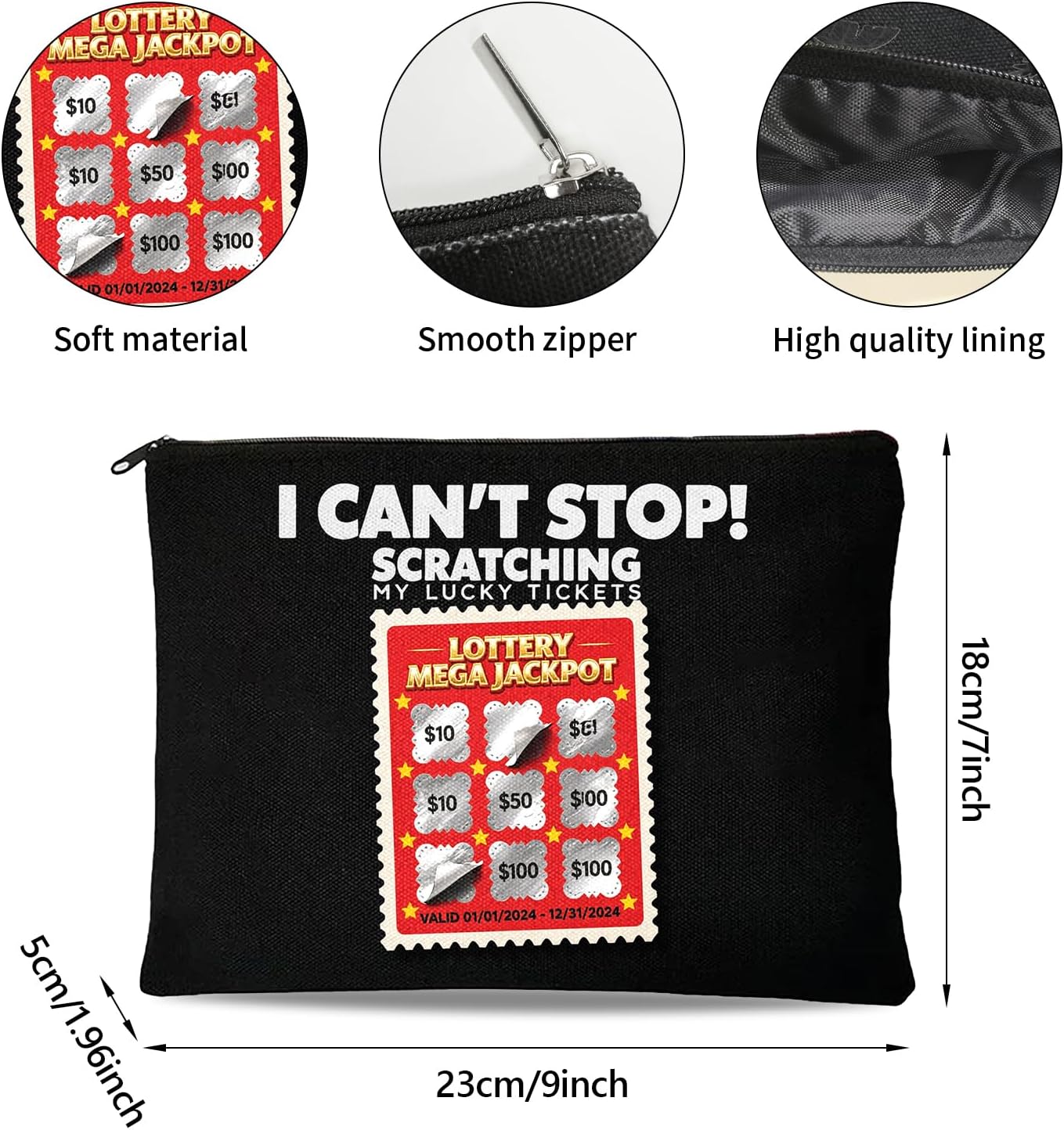 I Can’t Stop Scratching” Lottery - Themed Makeup Bag, Funny Lottery Scratching Gift,Scratch Ticket Zipper Cosmetic Pouch, Gifts For Casino Lover & Lotterys Player - Image 2