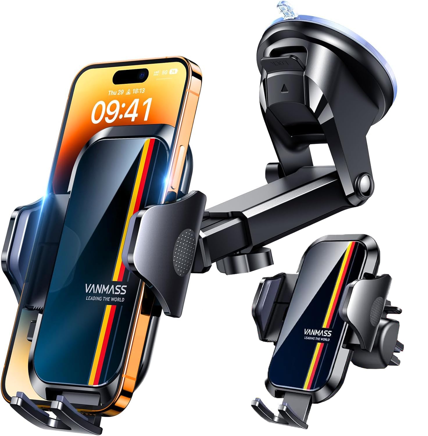 VANMASS 2026 Militärische Handyhalterung Auto Upgrade 4 in 1 Saugnapf Lüftung Handyhalter mit Klebepad Auto Handy Halterung Auto 360° Drehbar Handyhalter Auto Armaturenbrett Scheibe für iPhone Samsung