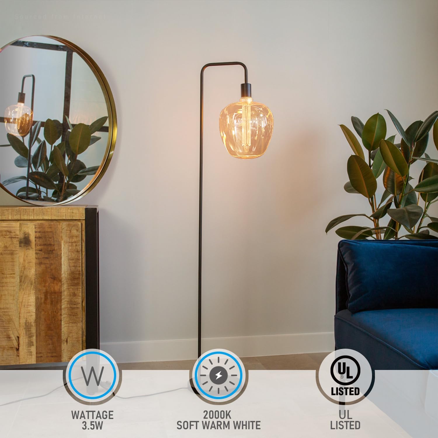 ESCENA Streamline Shape Series LED Decorative Light Bulb, Bubble Ultra-Large Vintage Edison Bulb Dimmable 3.5W, E26, Unique Virtual Filament Vintage Bulbs, Amber Glass, 2000K Soft Warm, UL Listed