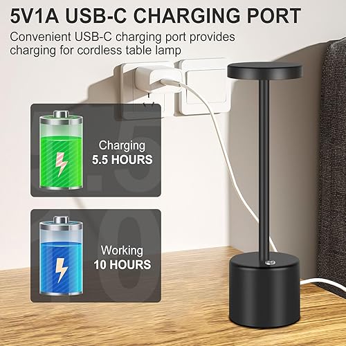 Miniatura 6 de Lámpara de mesa inalámbrica recargable, pequeña lámpara con pilas, lámpara de mesa LED inalámbrica portátil para el hogar, restaurante, cena, bar,