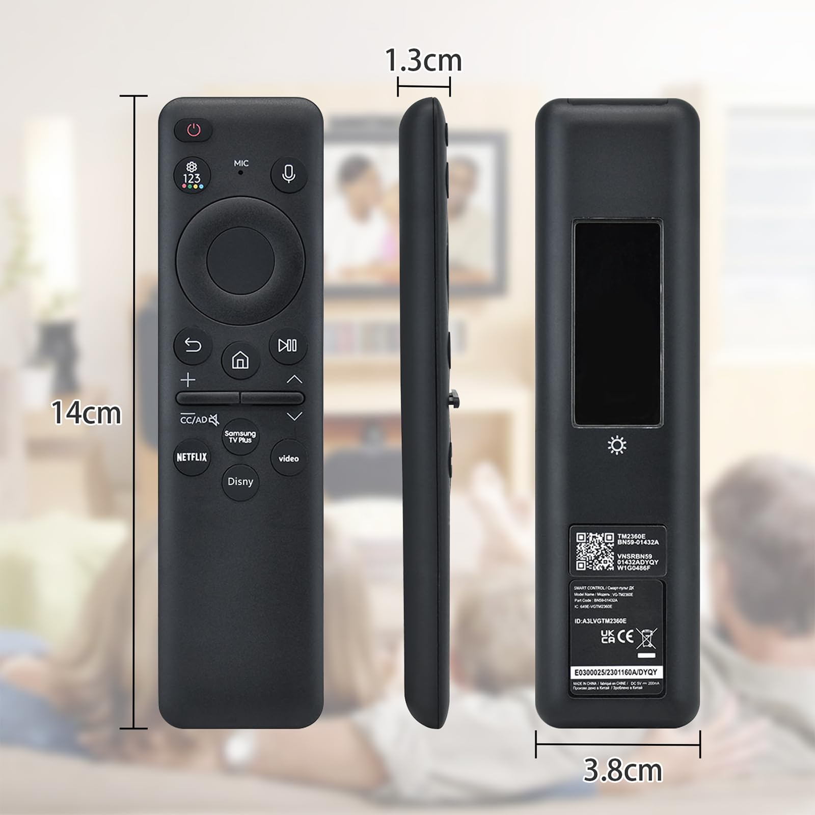 Telecomando vocale originale - BN59-01455A Telecomando di ricarica solare per Samsung NEO QLED Crystal UHD Smart TV. Supporta il comando vocale