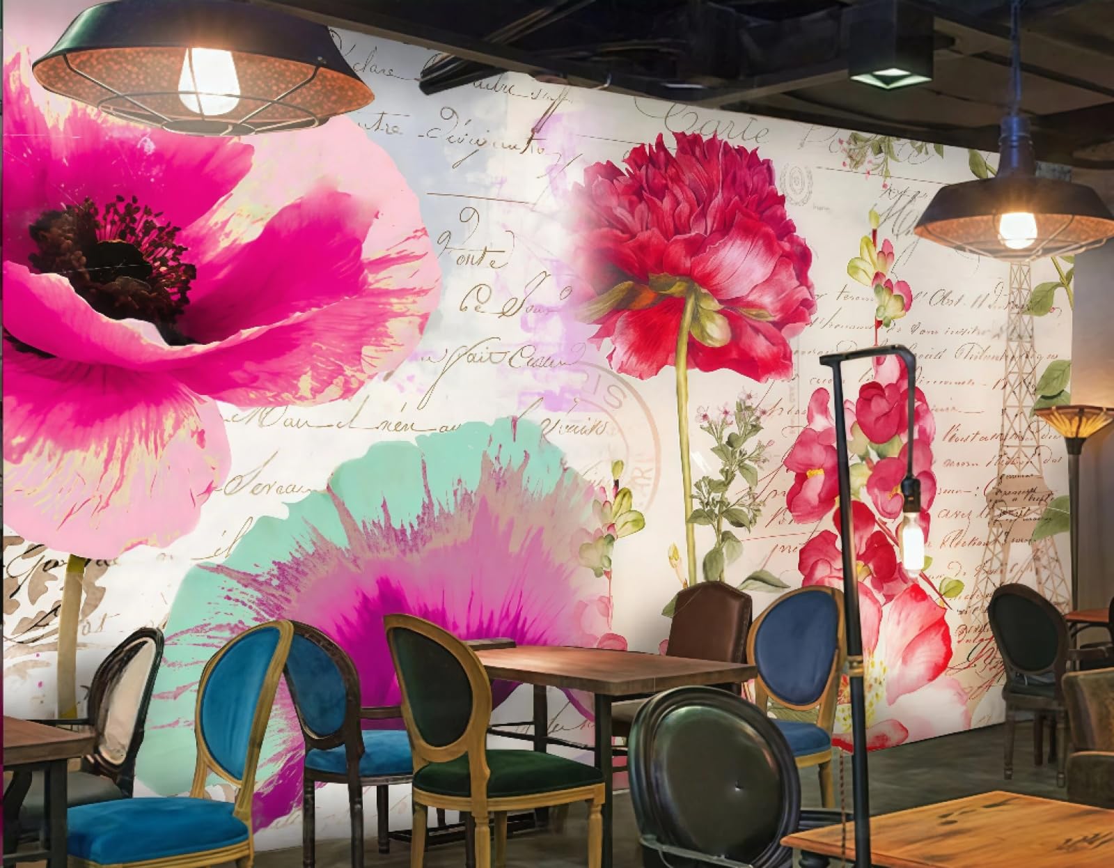 Rskjdghshd 3D Wallpaper Retro Simple Flower Wall Aesthetic Art Theme Dessert Shop Bar Western Restaurant Background Wall Mural Afternoon Tea Coffee Shop Wallpaper,,400X280cm
