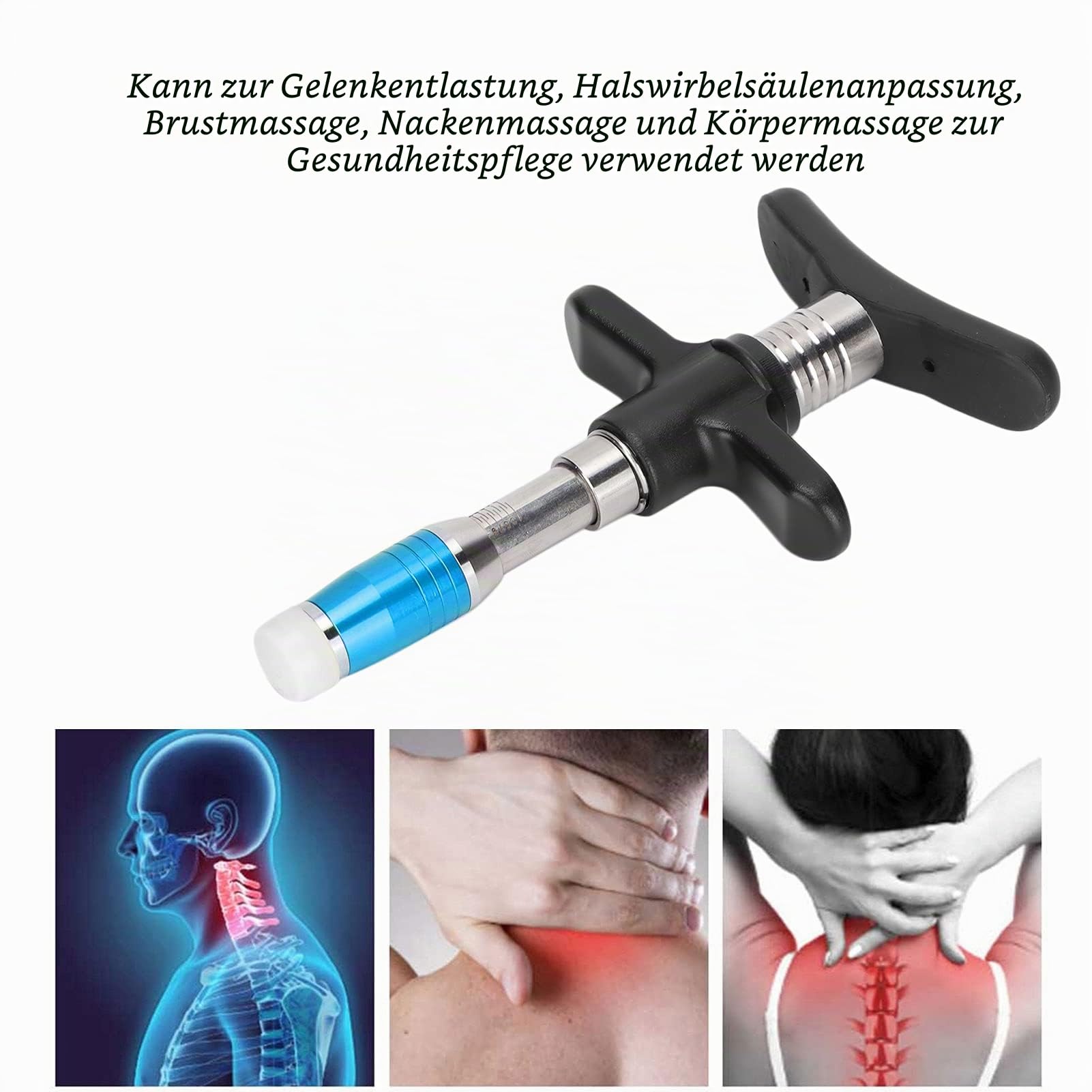 Chiropraktik Geräte, 10-Stufig 30-300N Einstellbar Manueller Chiropraktiker Massagegerät aus Edelstahl, Massagegerät Zur Wirbelsäulenanpassung Muskelentspannung