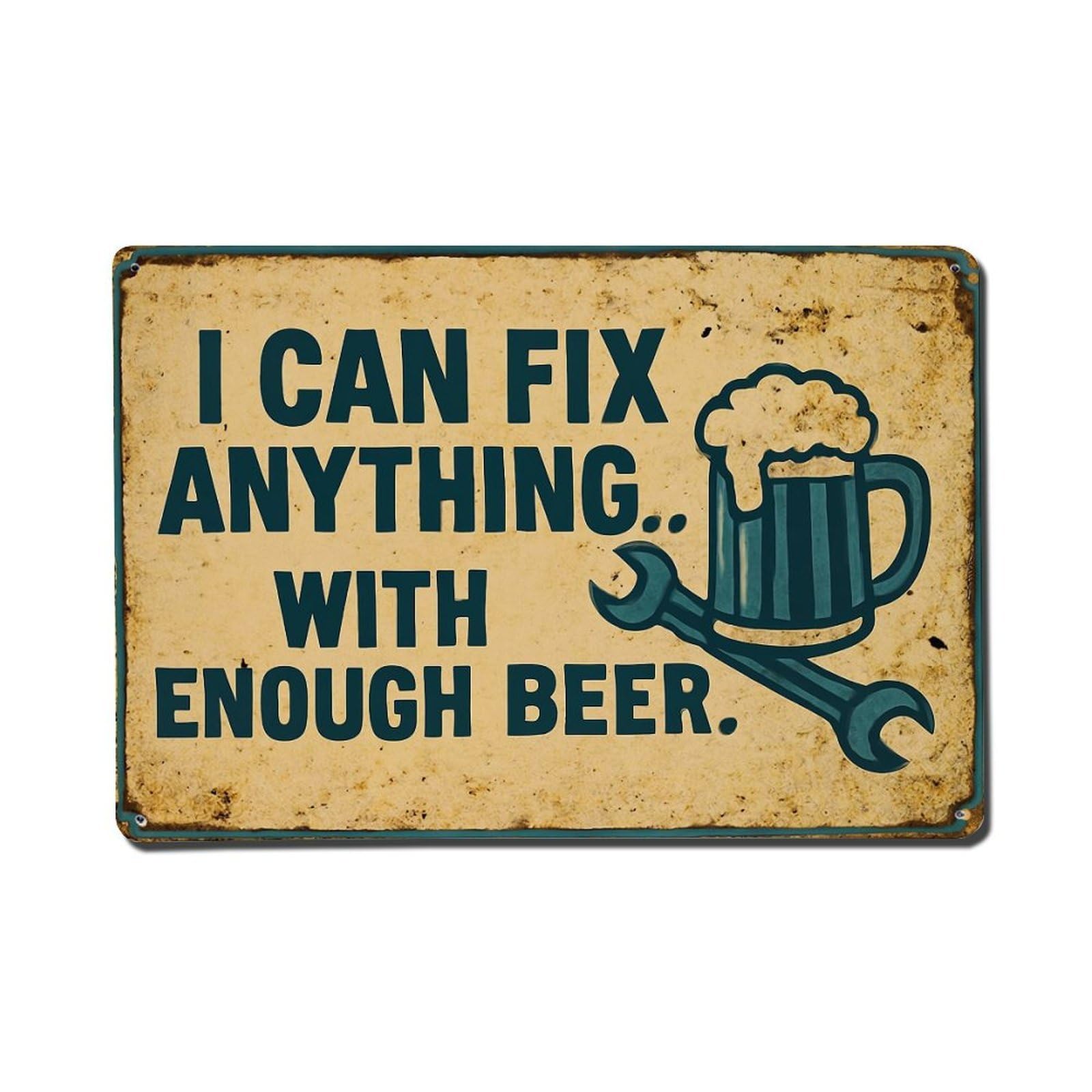 Jdfenggu Vintage I Can Fix Anything With Beer Retro Metal Tin Sign, Metal Poster For Bar, Home, Man Cave, Kitchen, Laundry Room Art Decor 8X12 Inch