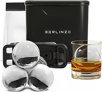 Berlinzo Premium Clear Ice Ball Maker - 2 Large 2.4" Crystal Spheres for Whiskey, Cocktails & Bourbon - Easy-to-Remove Mold, Storage Bag & Stamp Press Ring Included, Black