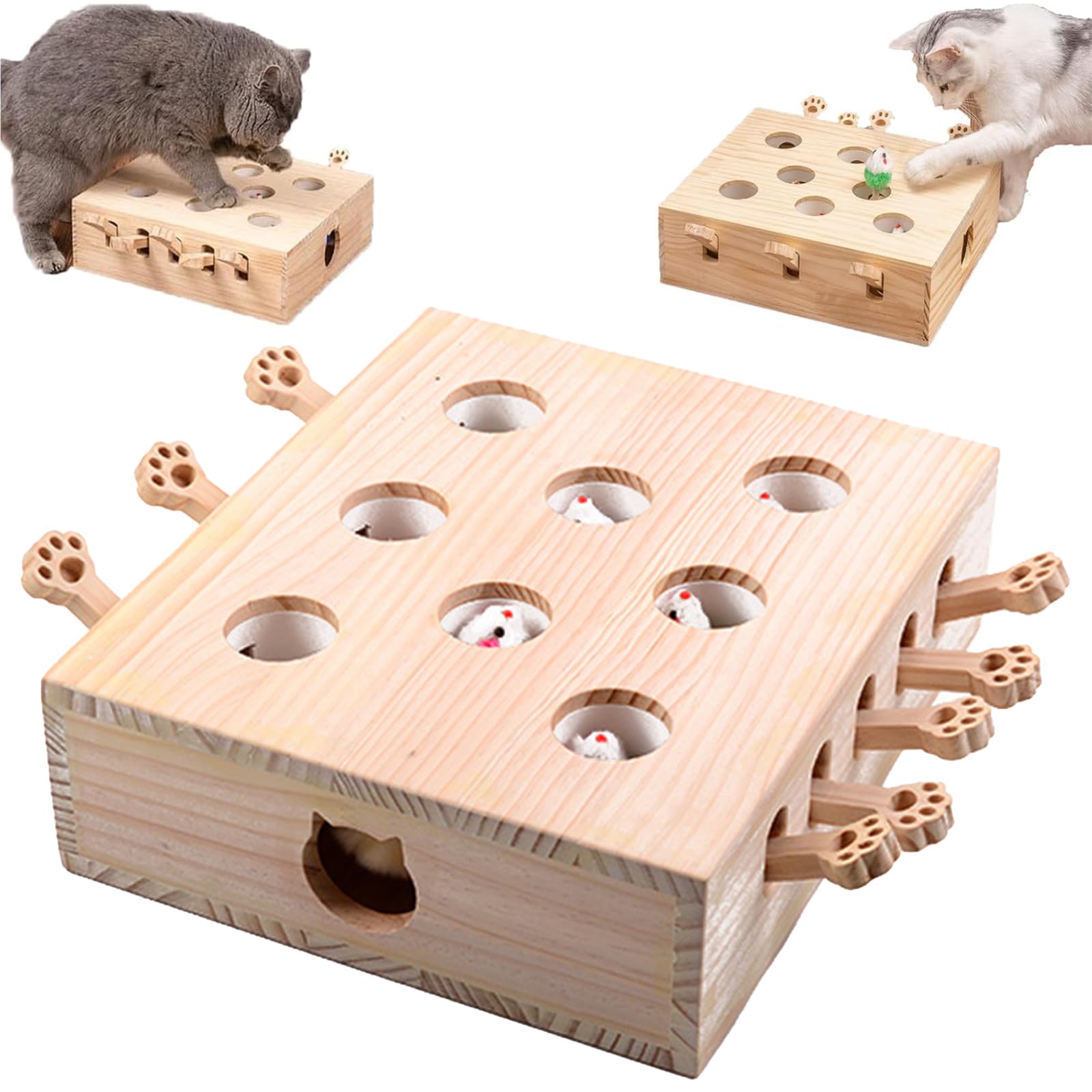Miaofairy Whack-A-Mole, Juguete De Madera para Gatos Miaofairy, Rascador Y Juguete 3 En 1 para Gatos, Juguetes para Gatos De Interior, para Gatos, Juegos para Gatos