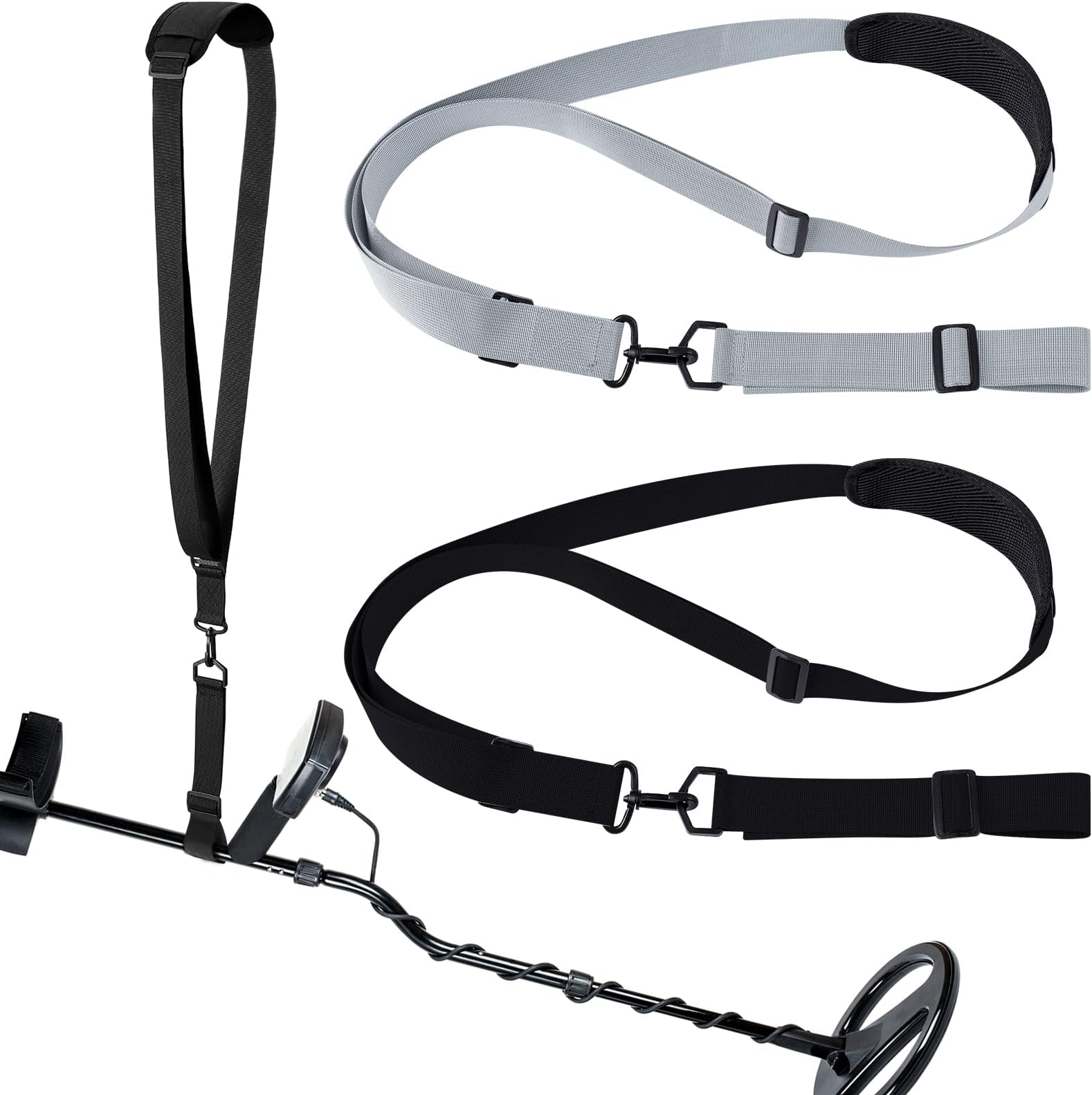 Tondiamo 2 Pcs Metal Detector Shoulder Strap Adjustable for Metal Detector Detecting Gold, Coin, Black, Gray