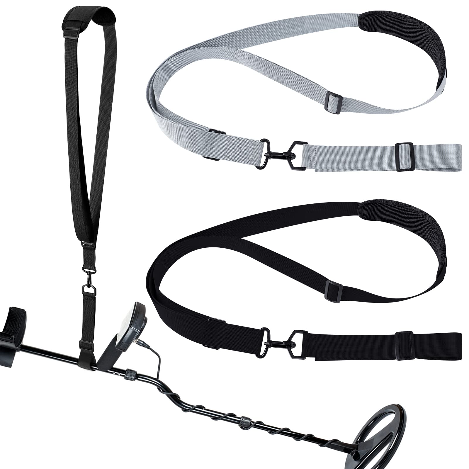 Tondiamo2 Pcs Metal Detector Shoulder Strap Adjustable for Metal Detector Detecting Gold, Coin(Black, Gray)