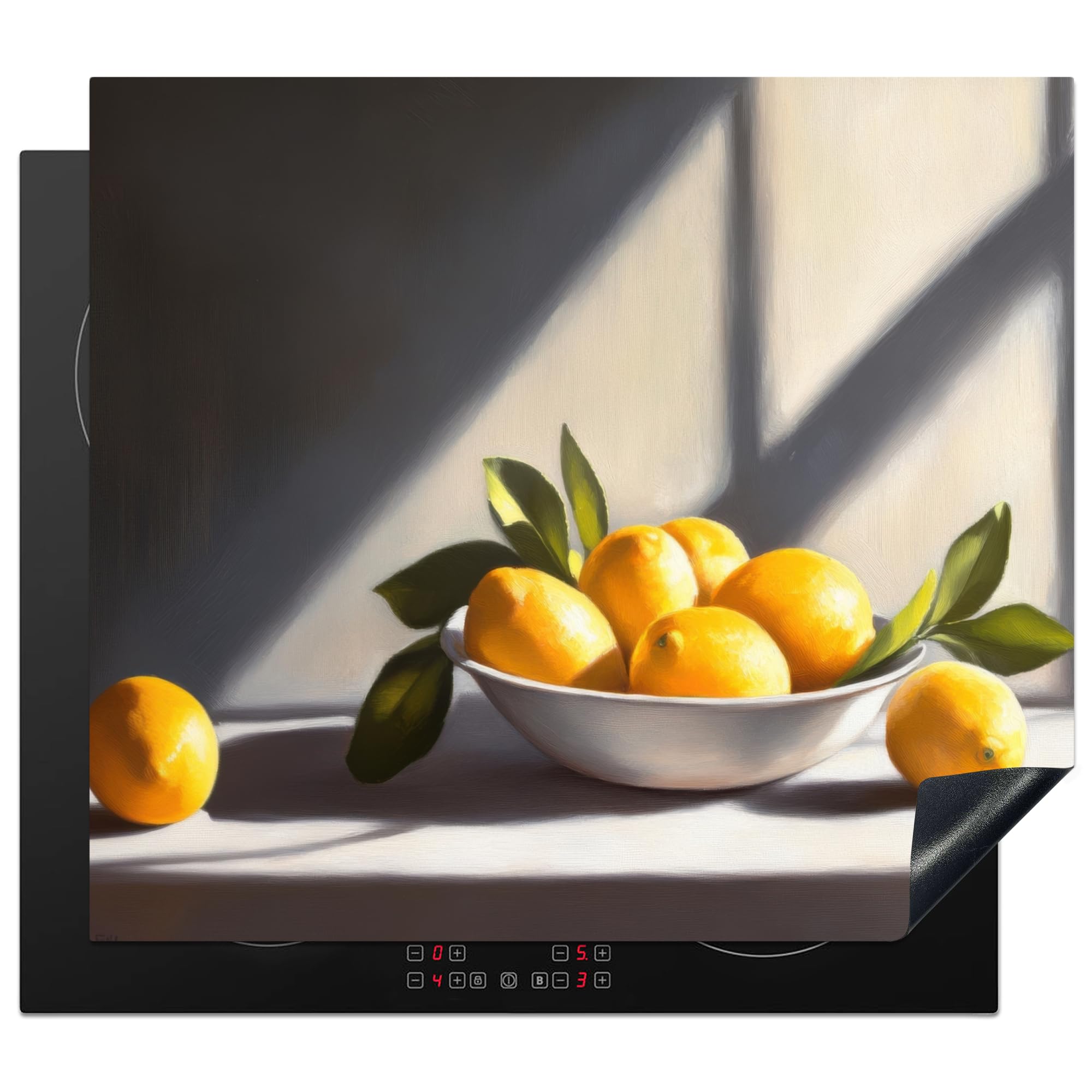 KitchenYeah© Induction Hob Protector Mat 20.3"x22.7" / 57.6x51.6 cm Stove Cap Top Cover Kitchen Cooker Covers for Electric Hobs Vinyl Lemons - Still Life - Yellow — image 1