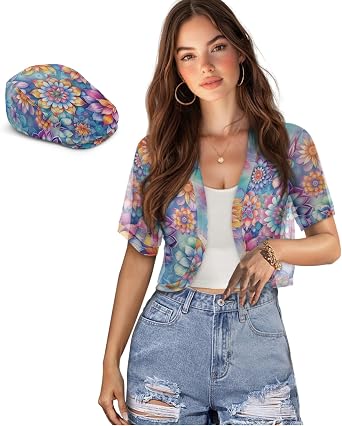 TOADDITDO Womens 2 Piece Outfit Set Open Front Cardigan with Ivy Gatsby Cabbie Newboy Hats Sheer Short Sleeve Bolero Shrug