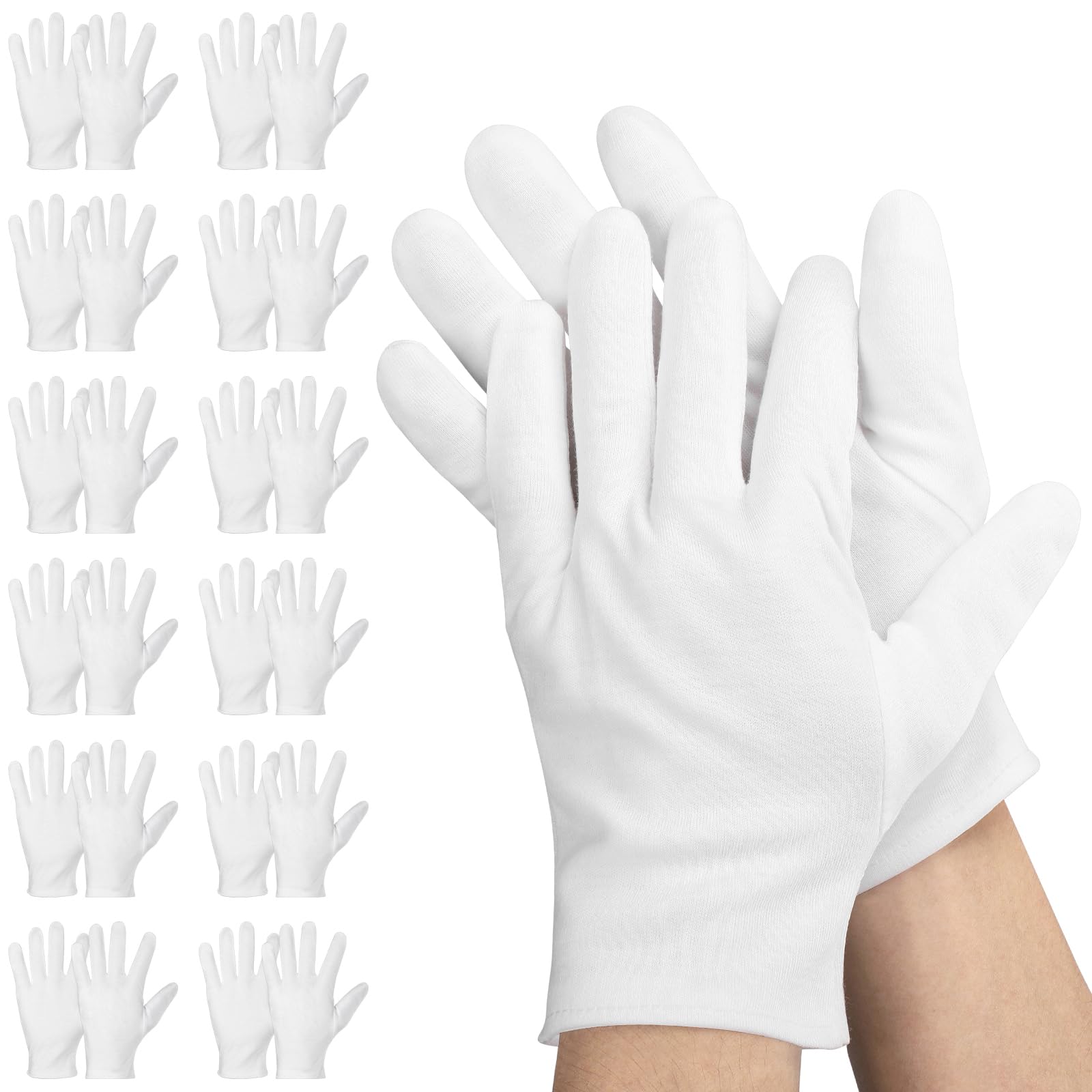 Einfa White Cotton Gloves, M 22cm Protective Gloves Medium 12 Pairs