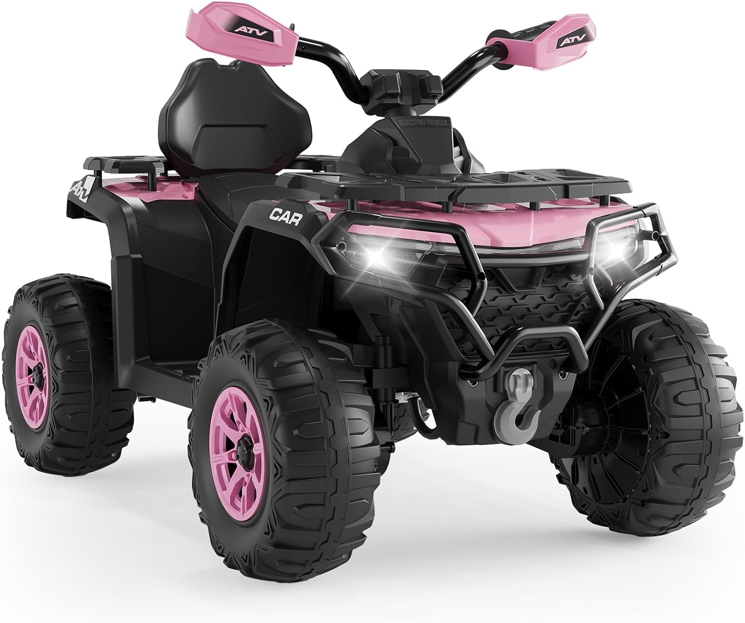 12V Kids Ride on Toys Car w/Parent Remote Control, Spring Suspension, LED Lights, Bluetooth, Music, USB, Early Education, Volume Control, Off-Road ATV 4 Wheeler Design w/Colorful LED Flag