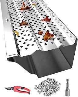 PPOLB 5 Inch Aluminum Gutter Guards: 108FT Leaf Filter Covers with Screws, 32 PCS Easy DIY Install for 5-6 Inch Gutters (Mill Finish)