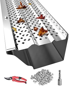 Gutter Guards 6 inch, Aluminum Leaf Filter Rain Gutter Covers with Screws Included, 64 PCS 216FT DIY Gutter Guards Protection for 5-inch and 6-inch Gutters, Fits Any Roof or Gutter Type Mill Finish