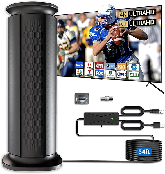 2025 Upgraded TV Antenna Up 2200+ Miles Range, Digital Best Antenna for Smart Tv Indoor/Outdoor 4k Local Channels, Amplified HDTV Antenna Long Range with Amplifier Signal Booster/Thic Cable (34ft)