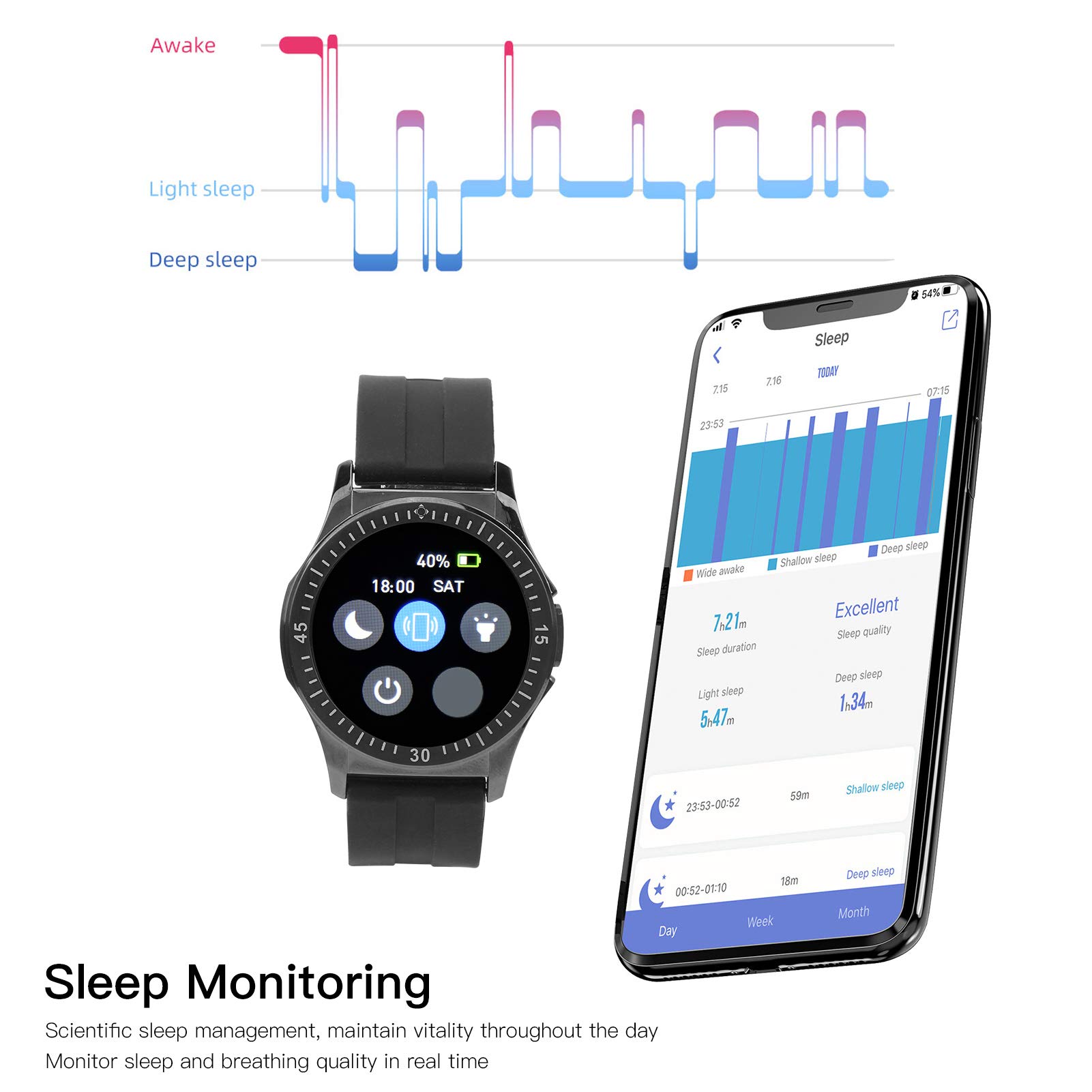 RiToEasysports G6 Sport-Smartwatch, Vakuumbeschichtete Zinklegierung, Körperüberwachung, Fitness-Tracking, Touchscreen-Uhr Zum Laufen, Gehen, Schwimmen (Black)
