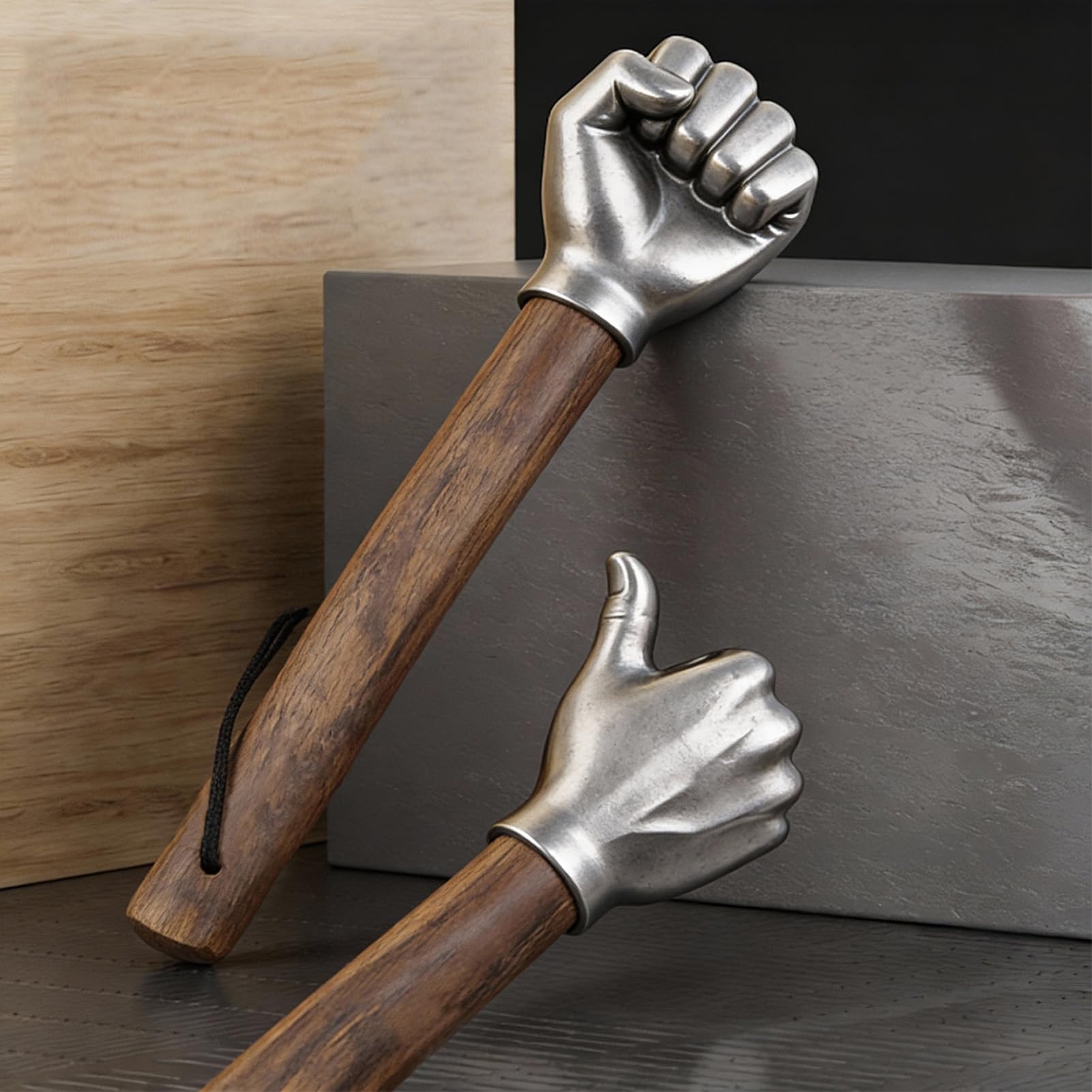 Fafeicy Martillo en Forma de Puño, Cabeza de Acero Inoxidable con Mango de Madera Maciza, Herramienta Multiusos para Uso Doméstico Al Aire Libre, Camping, 14,37 Pulgadas, 2 Libras