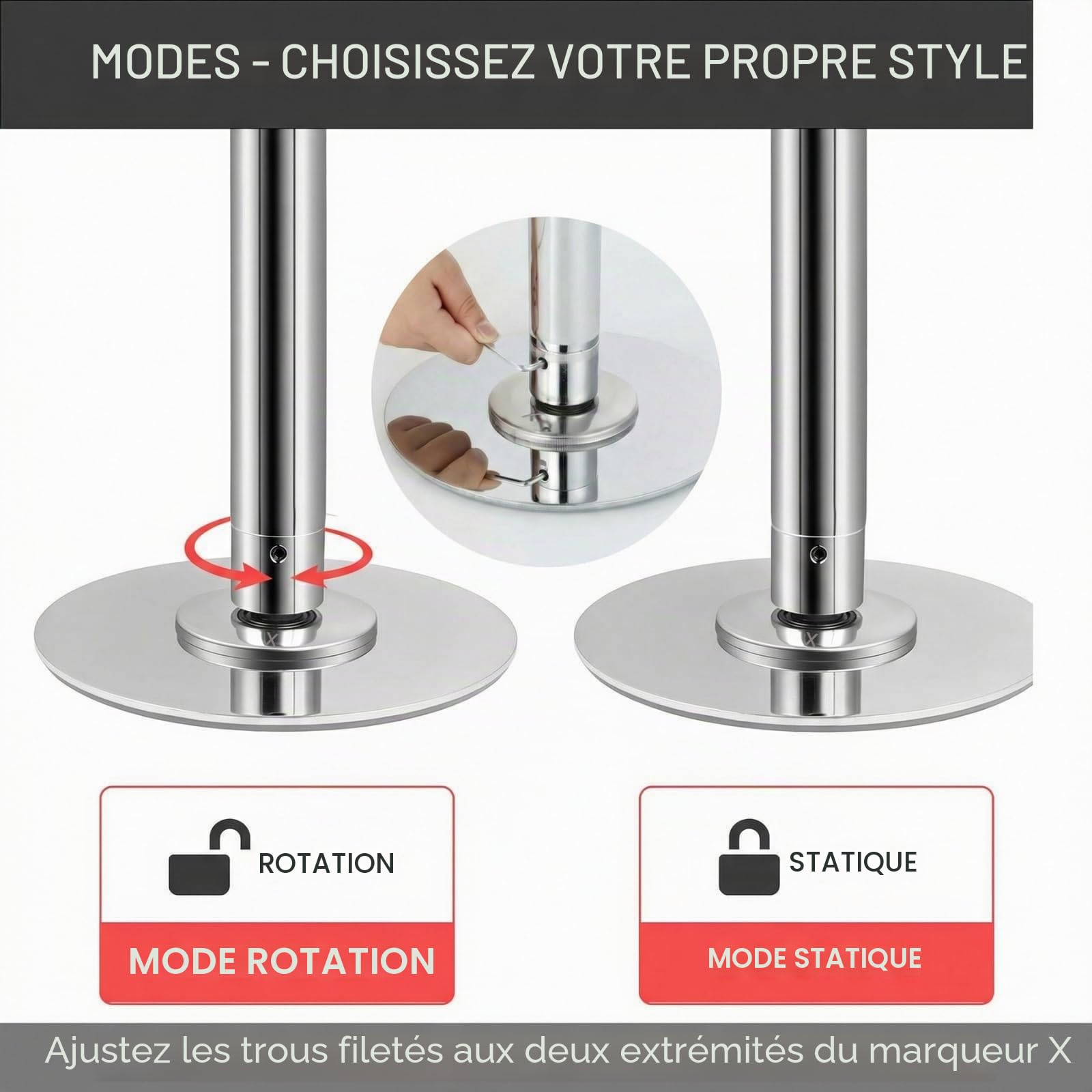 TLGREEN Barre de Pôle Dance, Professionnelle 45 mm Hauteur Réglable 235 cm à 274 cm, Statique et Rotation, Ensemble de bâtons de Danse Amovibles, pour entraînement de Club, fête, pub, Maison