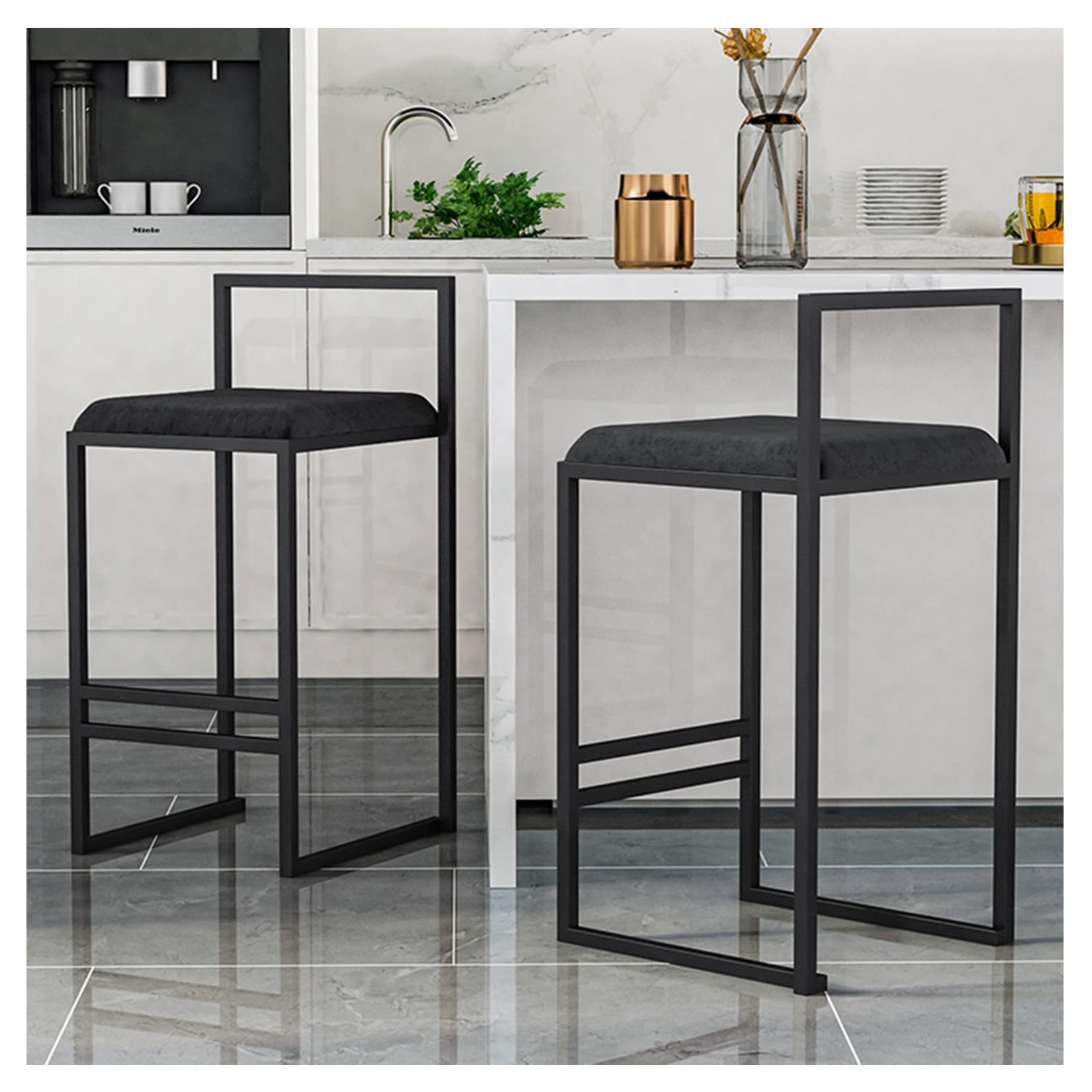 Tabouret de bar en velours DASHADAO lot de 2 chaises hautes de cuisine avec dossier