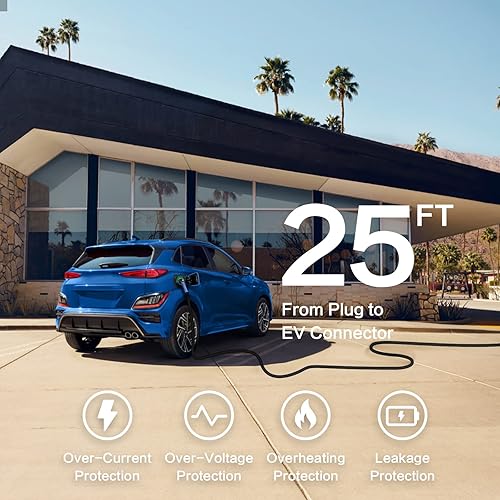Miniatura 5 de MUSTART Cargador portátil EV de nivel 2 (240 voltios, cable de 25 pies, 25 amperios), cargador de vehículo eléctrico con estación de carga EV con