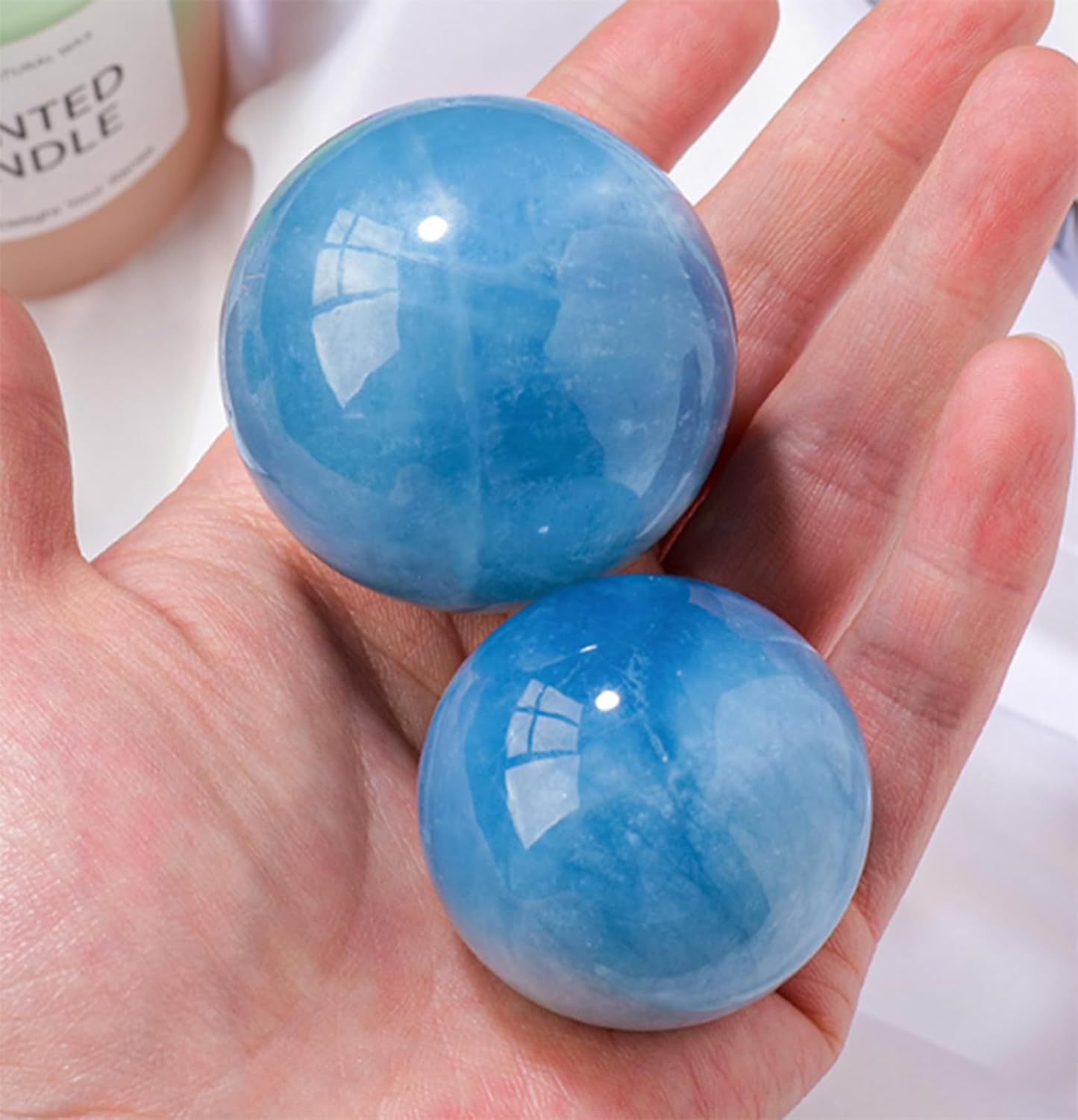 Aquamarine Crystal Sphere Rough Stone Polished Gemstone Sphere Crystal Ball Ornaments for Feng Shui Decoration,40~45mm