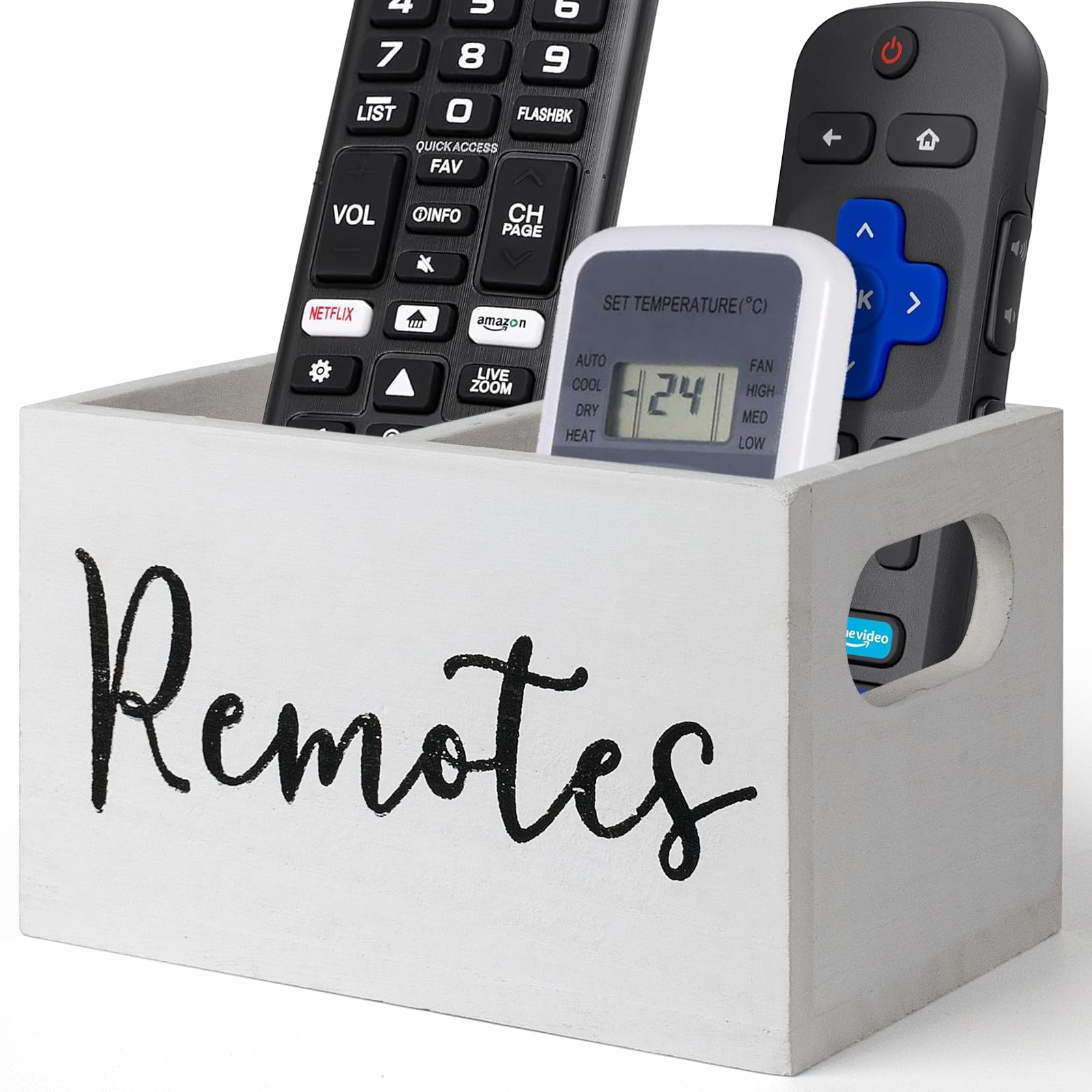 Support de télécommande TV en bois blanc avec boîte de rangement
