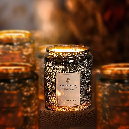 Miniatura 8 de Contenedor de vela de vidrio parpadeante en relieve de 8.8 onzas, paquete de 9 tarros de vela brillante galvanizados con tapa en relieve para hacer