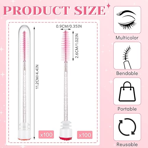 Miniatura 2 de Juego de 200 tubos de varita de rímel, 100 carretes de pestañas para extensiones de pestañas, 100 piezas de cepillo de rímel vacío de diamante,