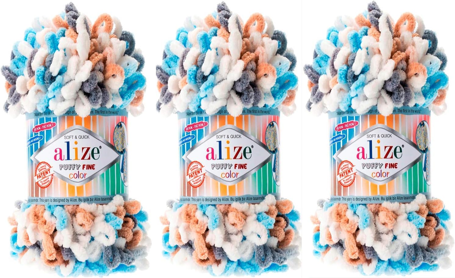 Alize Puffy Fine Color Baby Blanket Yarn Lot of 3skn 300gr 48yds 100% Micropolyester Soft Yarn Hand Knitting Yarn Super Chunky Bulky Woven Worested Yarn (5946)