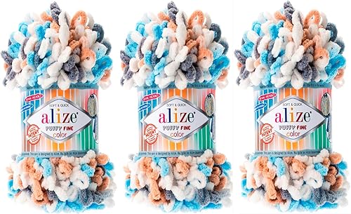 Miniatura 8 de Alize Hilo para manta de bebé de color fino, lote de 3 skn 10.58oz 48yds 100% micropoliéster, hilo suave para tejer a mano, súper grueso,