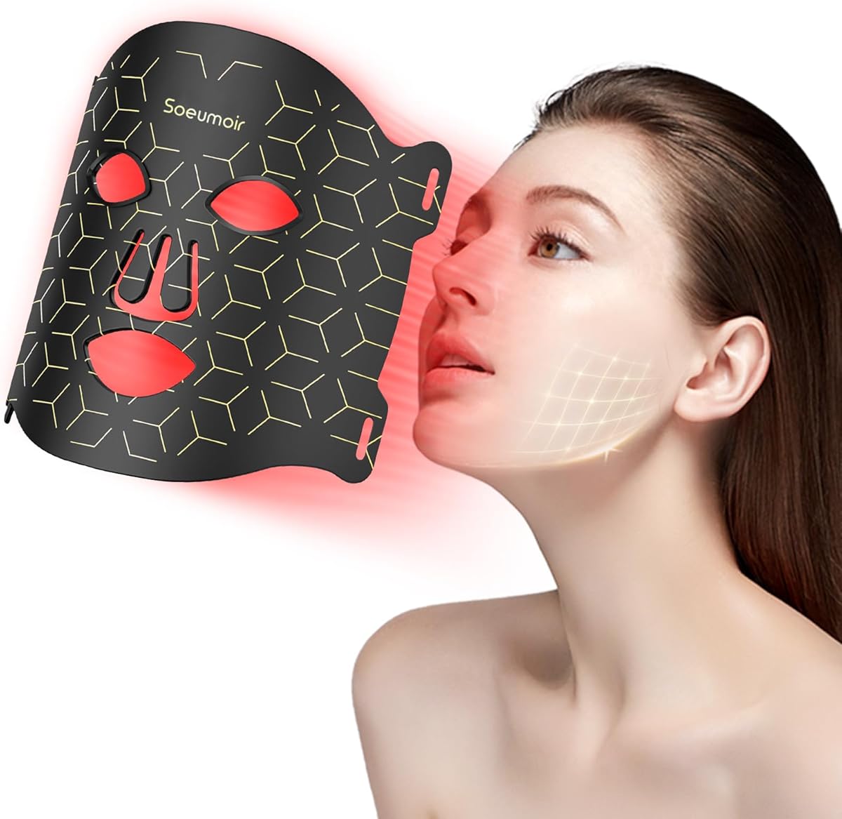 Soeumoir LED Face Mask - Red Light Therapy Mask for Acne, Reduces Fine Lines, and Skin Rejuvenation– 7 Light Modes – 850nm Near-Infrared – 108pcs LED Beads - Professional Grade Skincare at Home