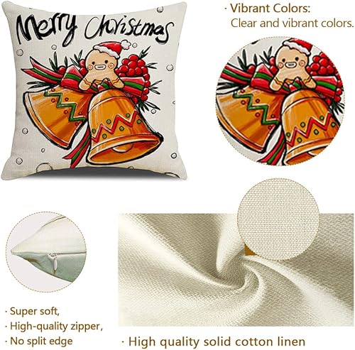 Miniatura 3 de Juego de 4 fundas de almohada navideñas de 18 x 18 pulgadas, fundas de almohada de Navidad, decoración de casa rural, funda de almohada de lino con