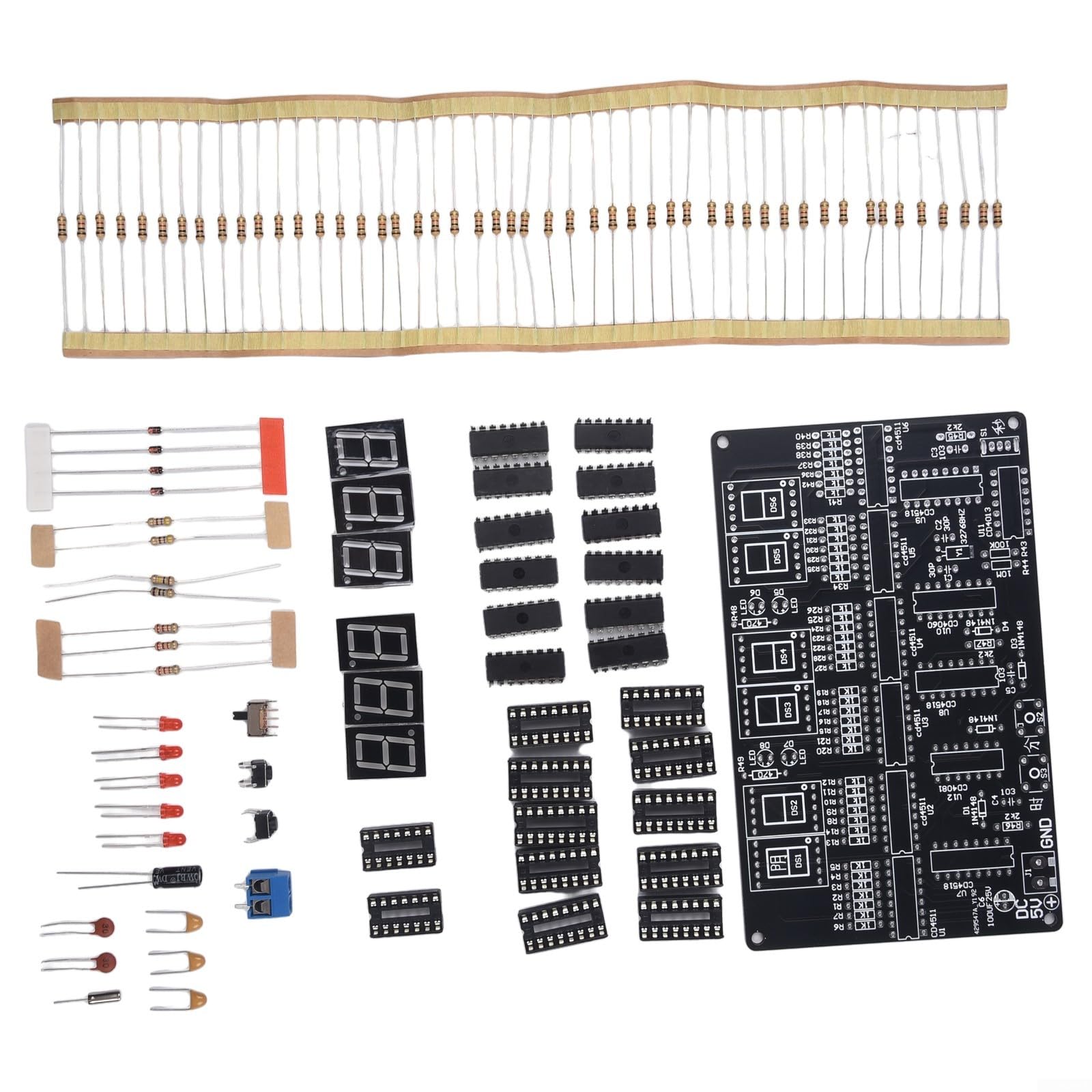 6-Bit Digital Circuit Clock Kit for Teaching & Training - DIY Soldering Electronics Kit with PCB Board, DC 4.5-5.5V Supply, Educational STEM Learning Tool(Parts)