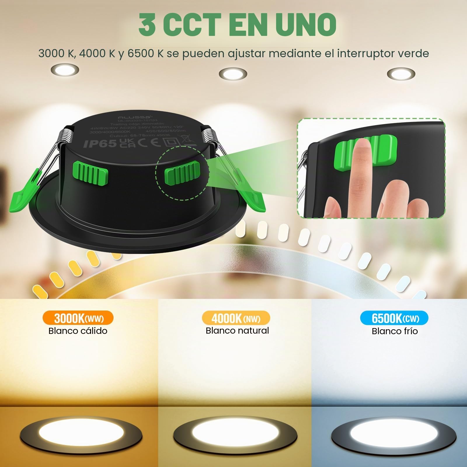 ALUSSO Downlight LED Techo Empotrable Regulable 800LM 4/6/8W(3WT) 3CCT