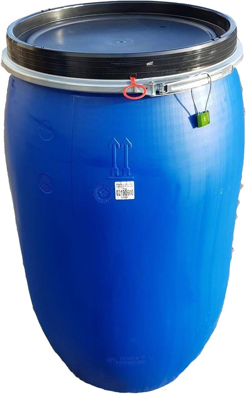 KetoPlastics 220 Litre / 48 Gallon Plastic Drum/Barrel/Container for Shipping/Waste/Feed/Food with Lock