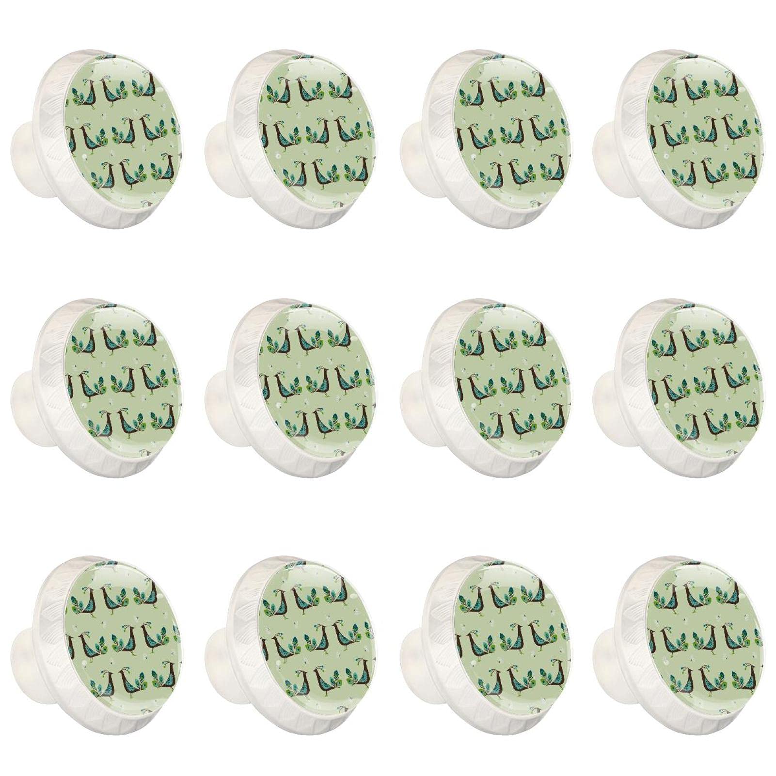 Boutons d'armoires de cuisine ronds motif paon mignon pour placard et tiroir x12
