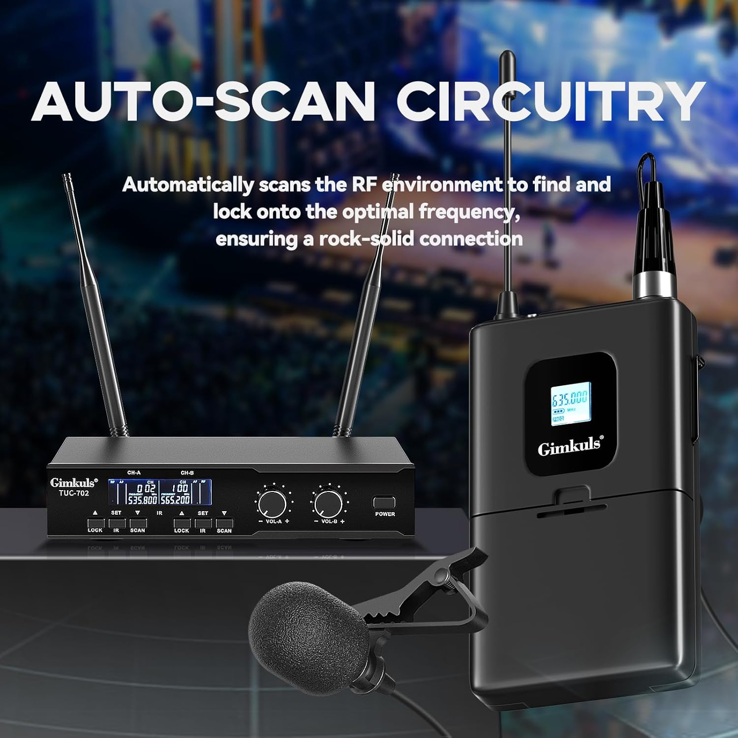 Wireless Professional Lavalier Microphone System, Dual UHF Cordless Mic Set with 2 Bodypacks & Lapel Microphones, 200 Channel Auto-Scan, 328ft Range for Church, Speaking, Teaching, Interview - Image 3