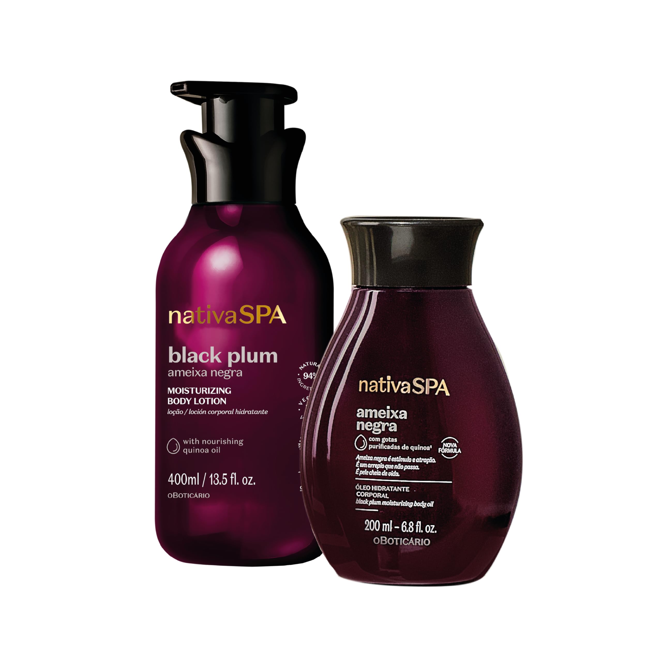 O Boticário Nativa SPA Prune Noire, Coffret Cadeau pour le Soin de la Peau avec Crème Hydratante pour le Corps 400 ml et Huile Parfumée pour le Corps 200 ml