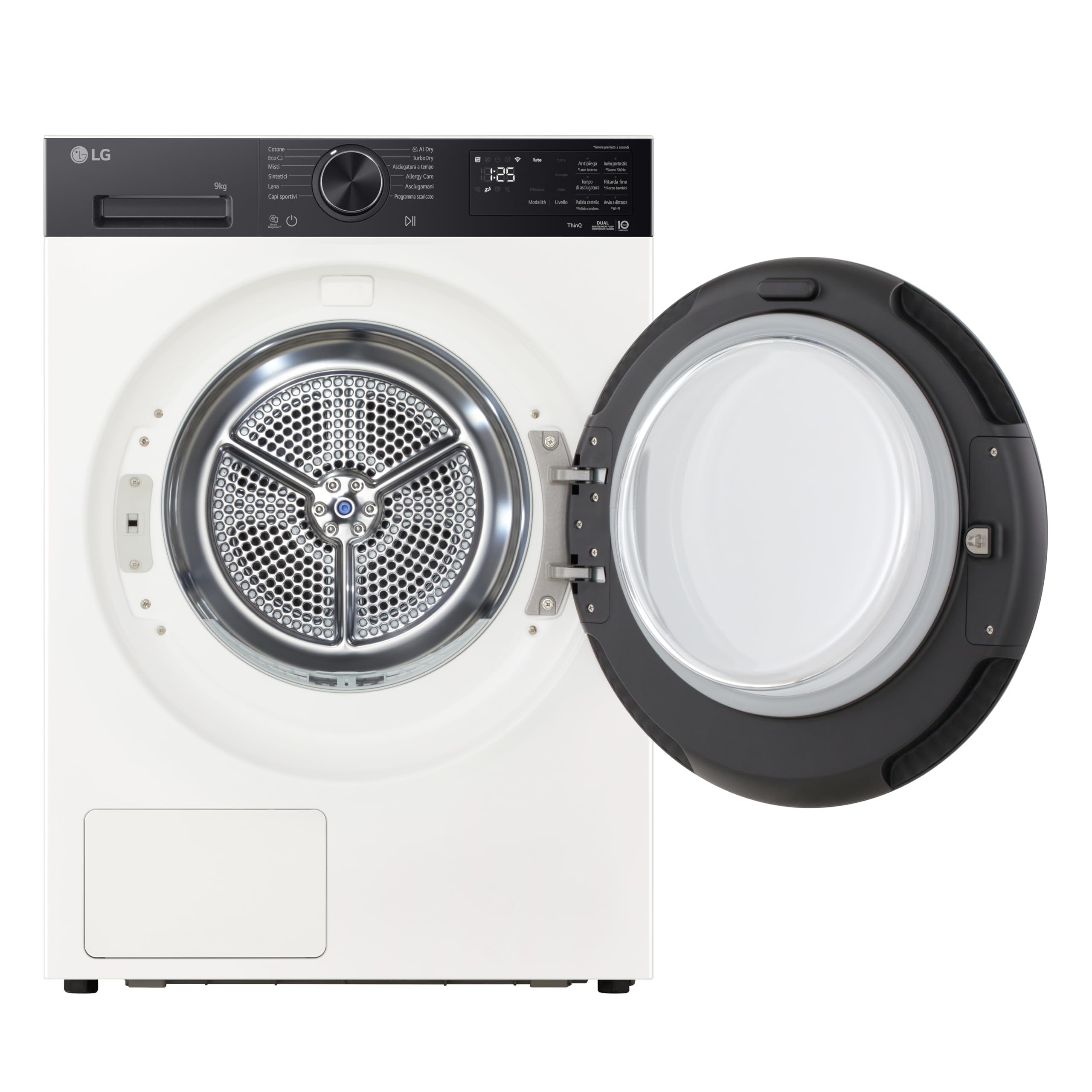 LG RNX5009NWWB Asciugatrice 9Kg Pompa di Calore DUAL Inverter, Classe B, Asciugatura AI Dry con Intelligenza Artificiale, Wi-Fi, Serie X5, Motore Direct Drive, Allergy Care, Essence White