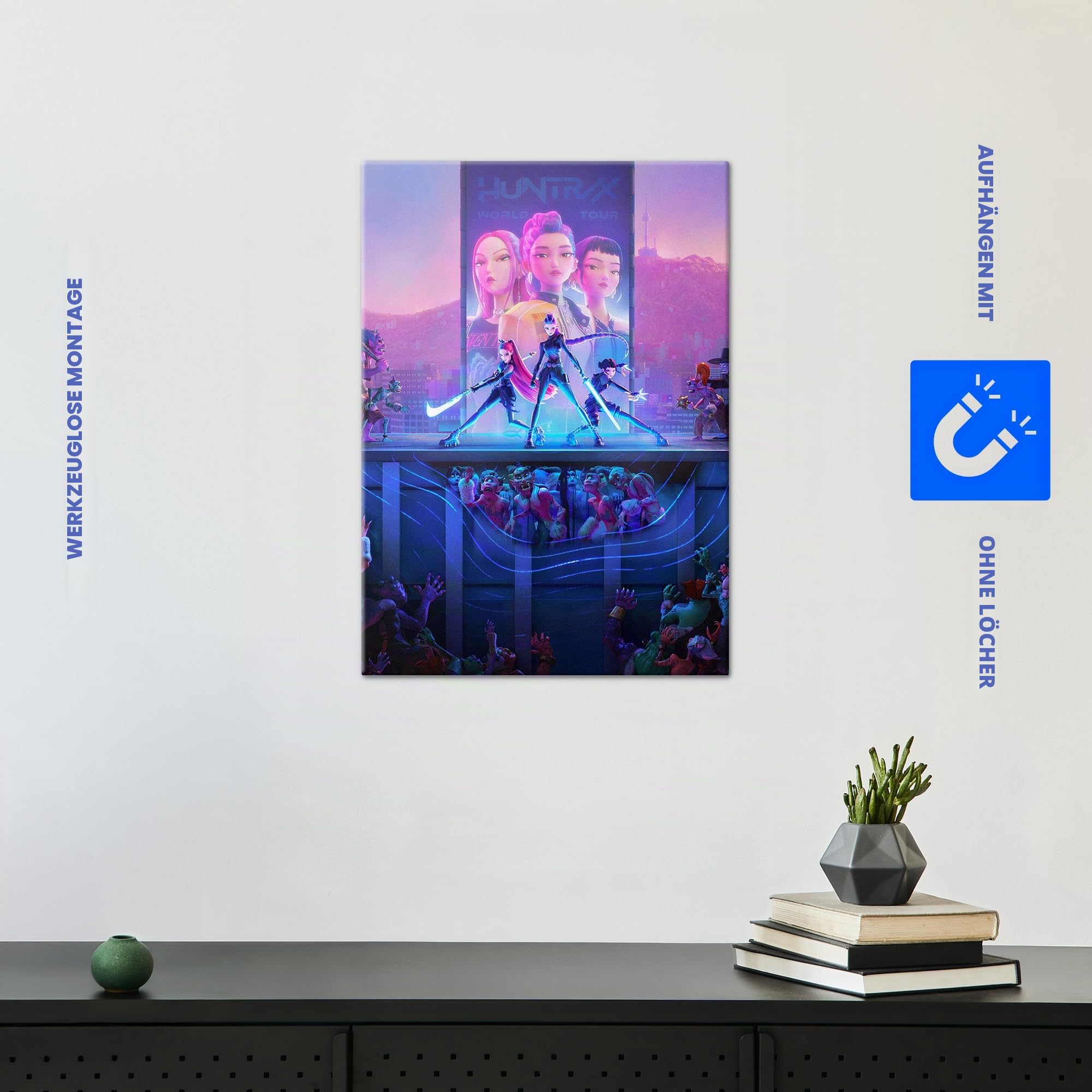Displate Metallposter KPop Demon Hunters Wandbild (2025) - Netflix - Neon City Battle - Huntrix Kpop Geschenk – Premium Wanddekoration Wand Deko Wohnzimmer Film Poster - 32 x 45 cm
