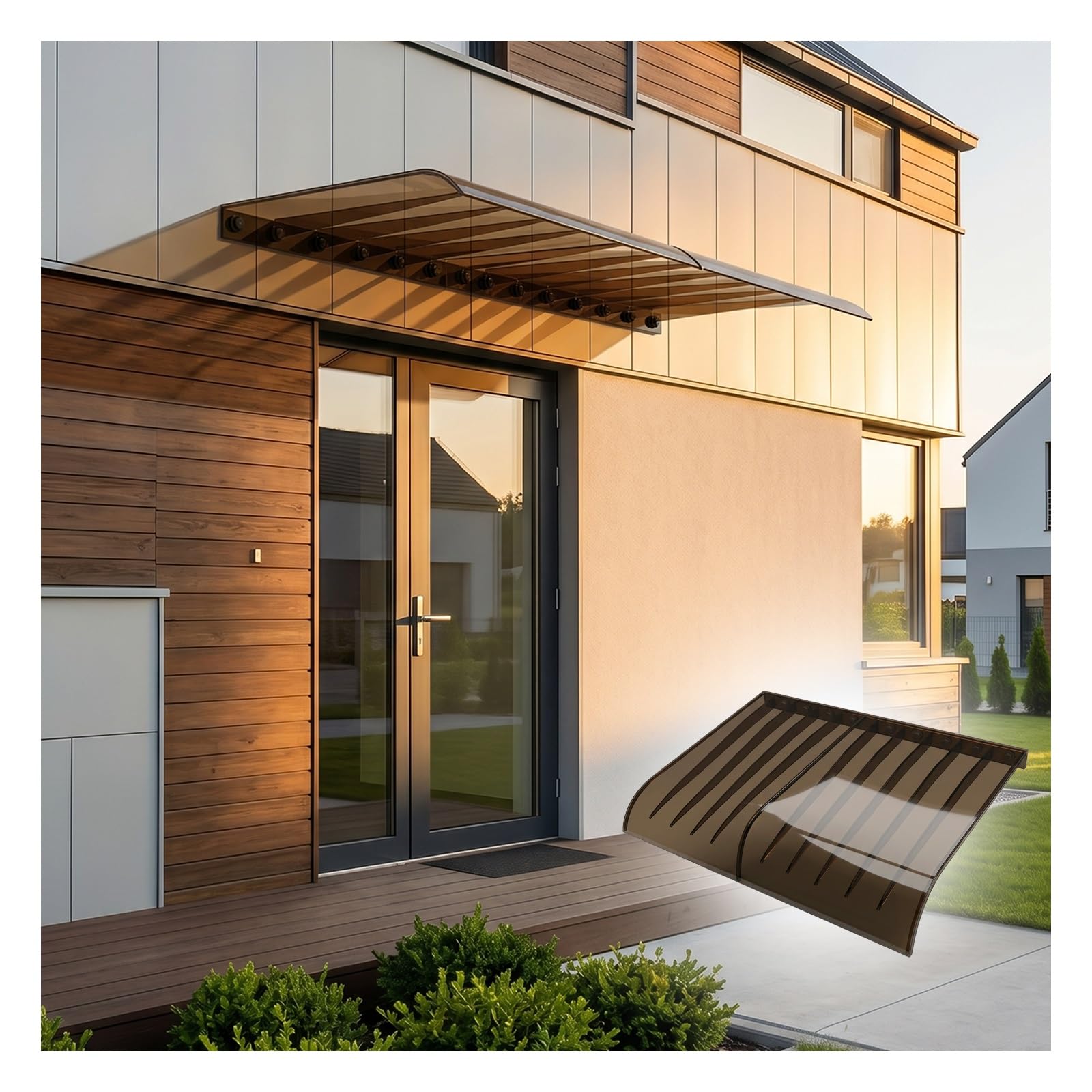 Window Awning,Upgraded Door Canopy,UV Rain Snow Protection for Patio Porch,Brown Porch Cover,Uv Rain Snow Protection Soundproofing,Facade Installation,Width 35/45/55cm(W35*L50cm/W13.7*L19.6in)