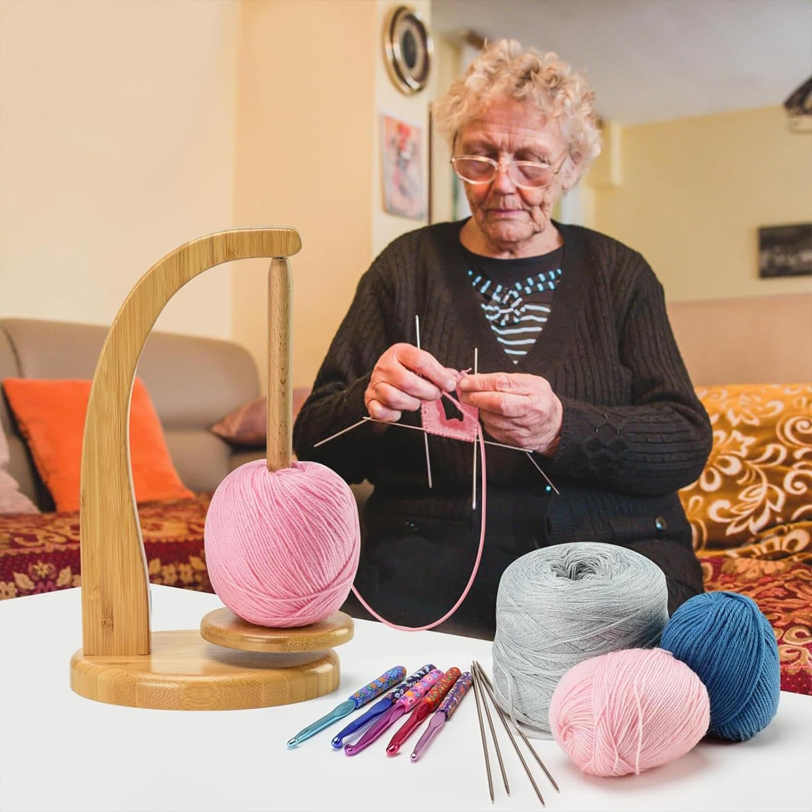 Dérouleur De Laine Magnétique Rotatif En Bois De Chêne | Porte-fil Tricot Et Crochet, Support Bobine Jusqu'à 320g