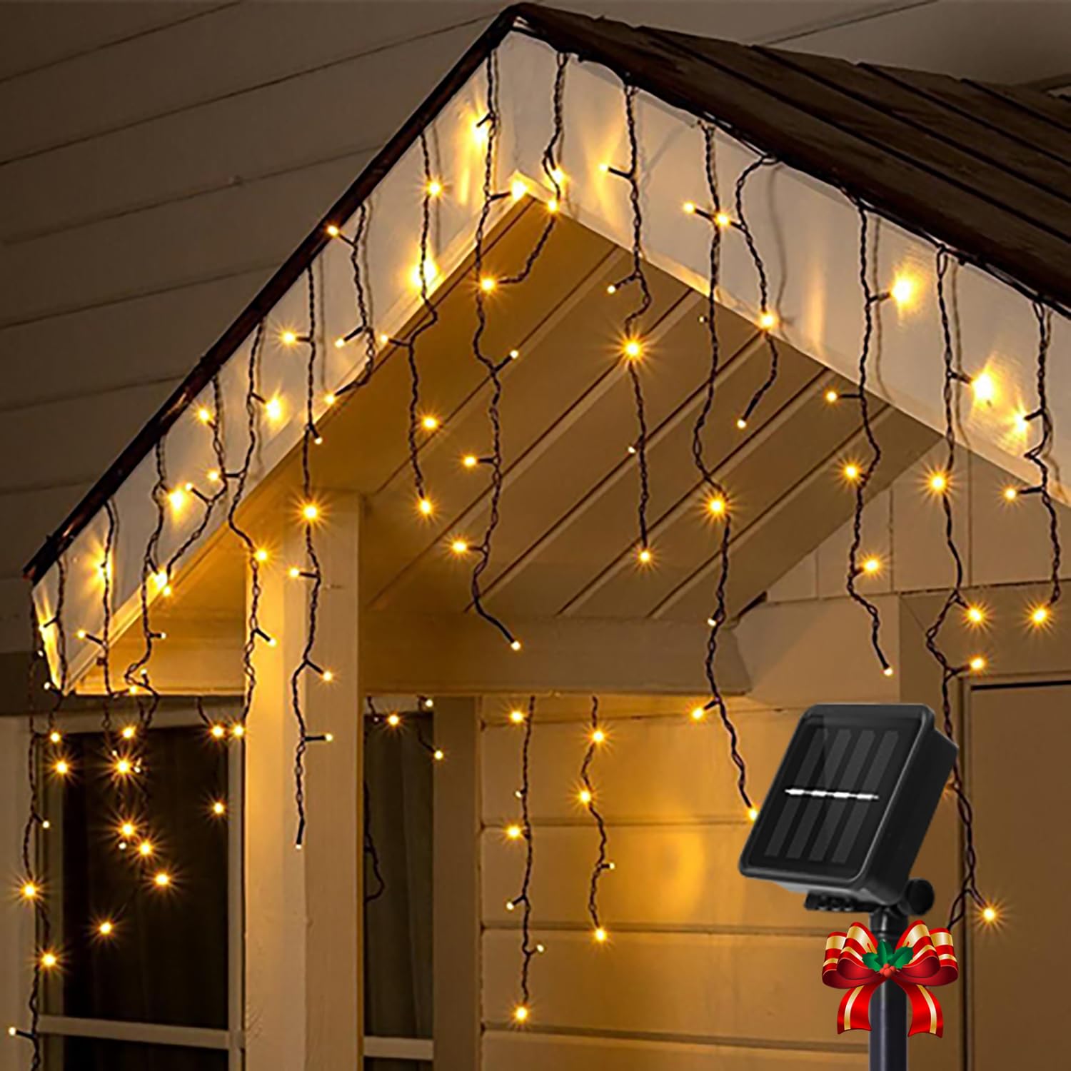 Aigostar Cortina Luces Navidad Exterio Para Exteriores, 3M+5M*0.6M 100 LED 8 Modos, Luces Navidad Cortina IP65 Luces LED de Cortina de Carámbano Para Bodas, Fiestas, Navidad, Blanco Cálido