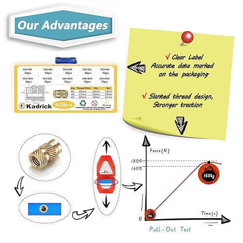 Miniatura 4 de Kadrick Kit surtido de 420 piezas de insertos roscados M3 M4 M5 para componentes de impresión 3D, tuercas moleteadas de latón métrico, inserción por