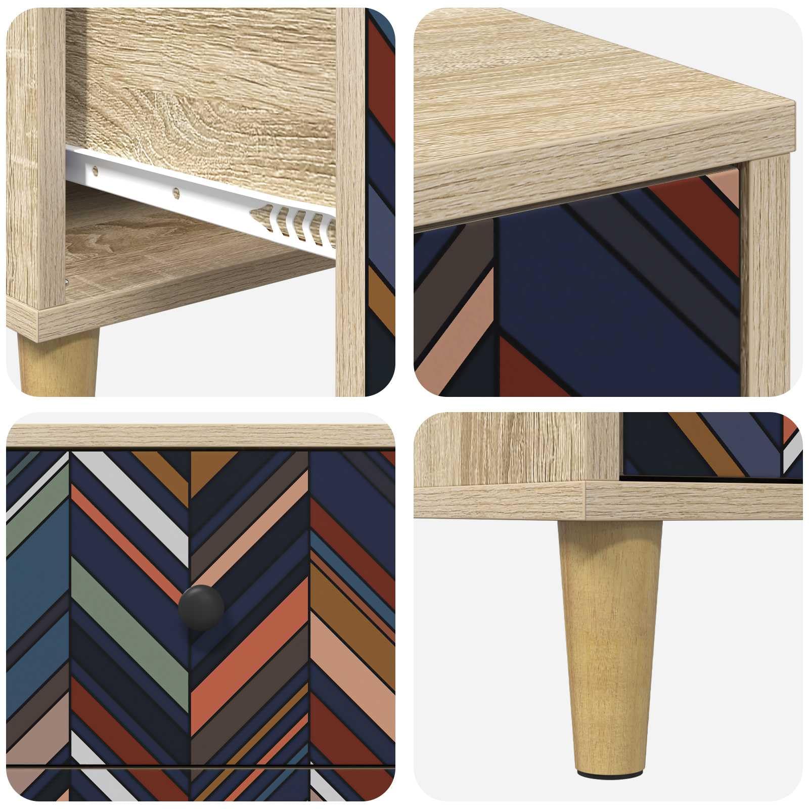 vidaXL Cassettiera OMMEN con stampa geometrica, 66 x 36,5 x 75 cm, Sonoma, cassettiera moderna, design rettangolare per riporre oggetti in camera da letto e soggiorno, legno ingegnerizzato, base