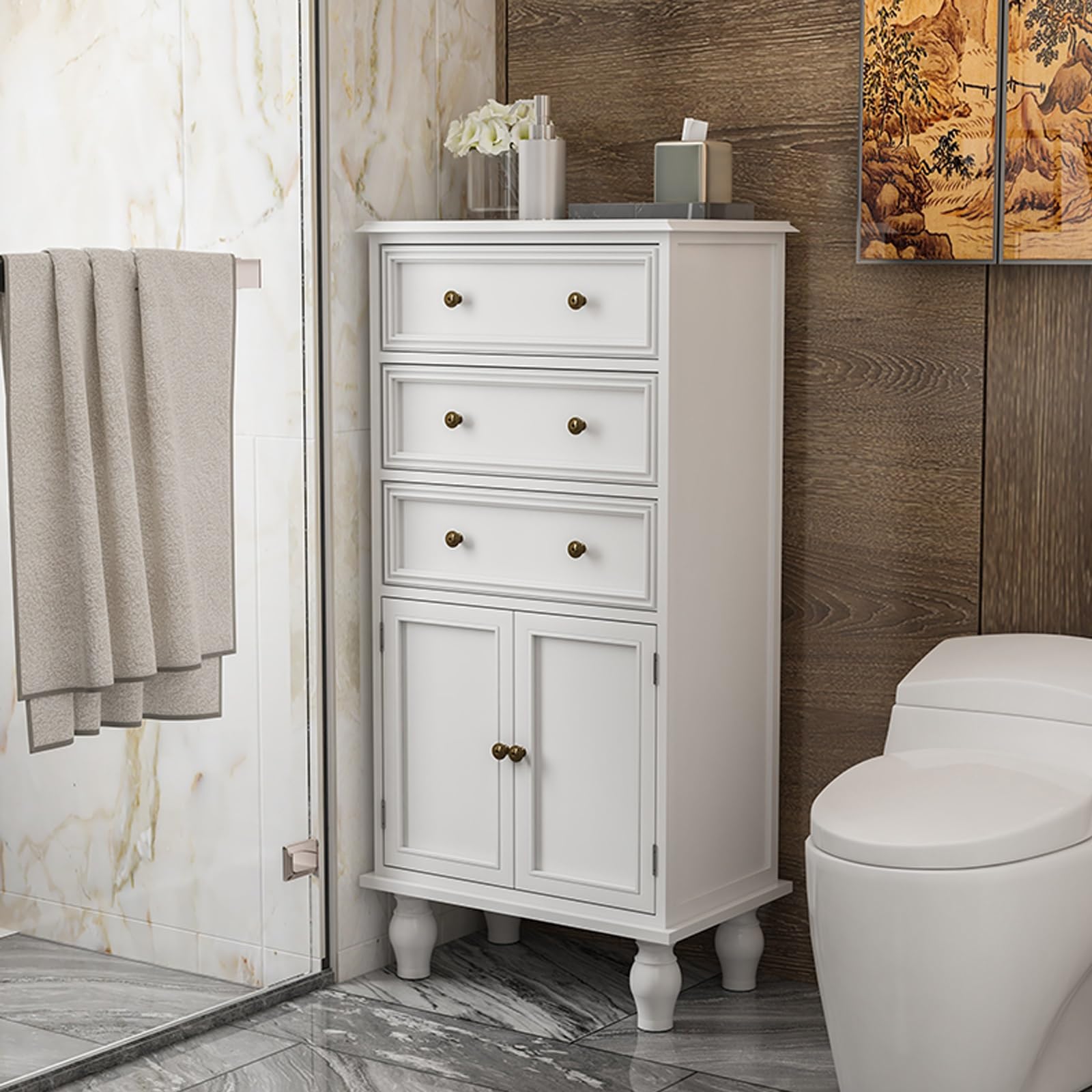 Cassettiera Bagno Moderna Salvaspazio - Mobiletto Con 1 Cassetto, 1 Anta E 2 Ripiani In MDF Laccato Bianco, 32x30x87cm - Foto 7