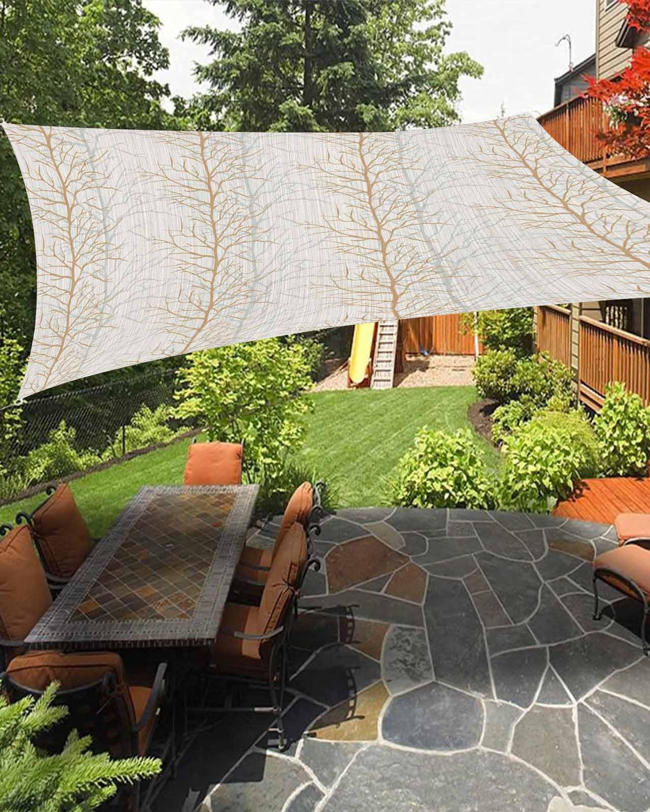 Orange Tree Branch Sun Sail Shades Rectangle Canopy,Sunlight Block Heavy Duty Curved Backyard Shade Cover,Waterproof Sun Shades for Patios Garden Outdoor,12'x16' Forest Ombre Minimalist Geometric Art