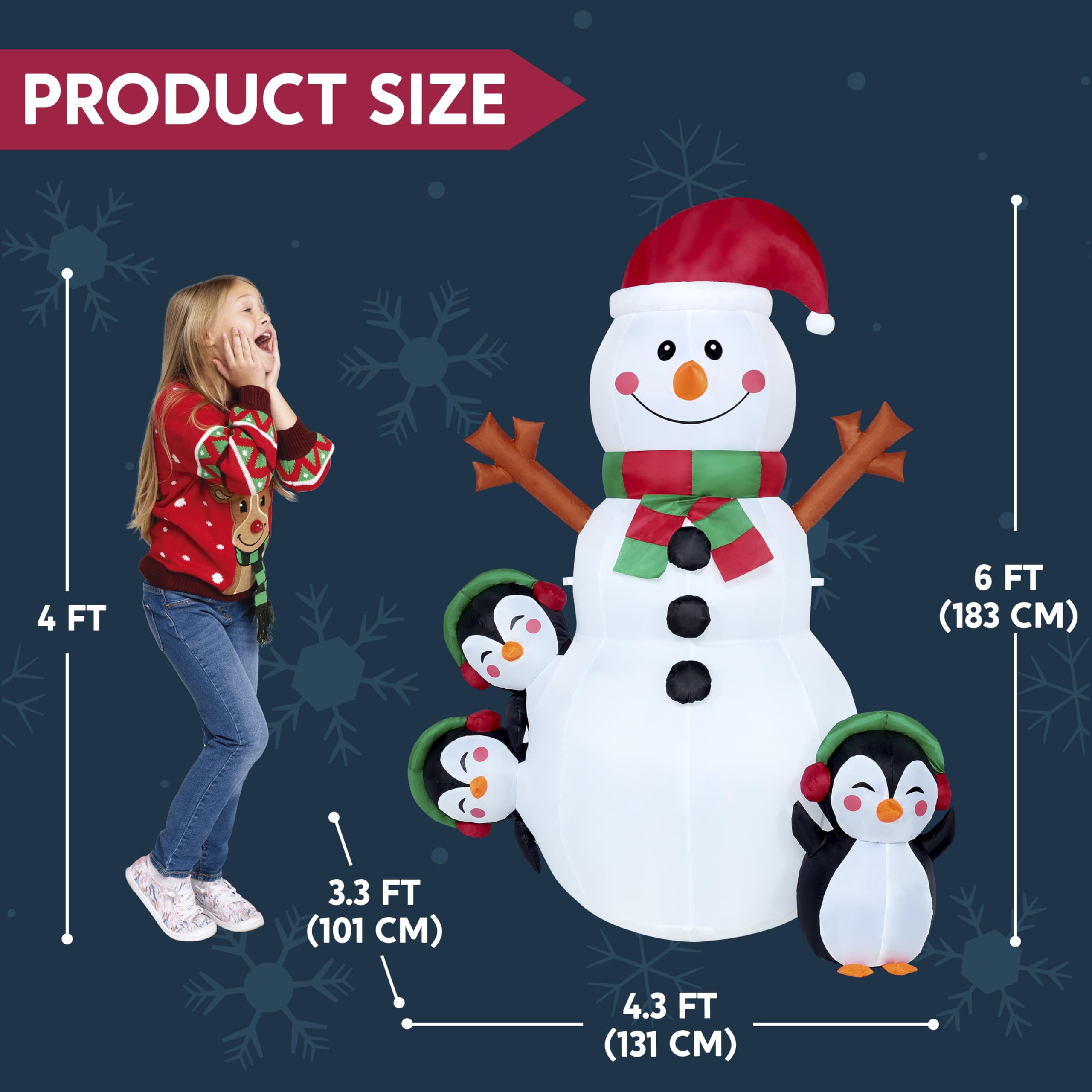 JOIEDOMI- Decoración Inflable para Exteriores con muñeco de Nieve navideño de 6 pies con Luces LED integradas, muñeco de Nieve Inflable con Forma de pingüino para Fiestas de Navidad